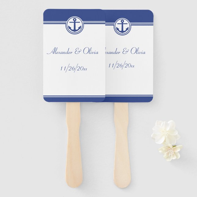 Leque Âncora Náutica Azul marinho (Frente e Verso)