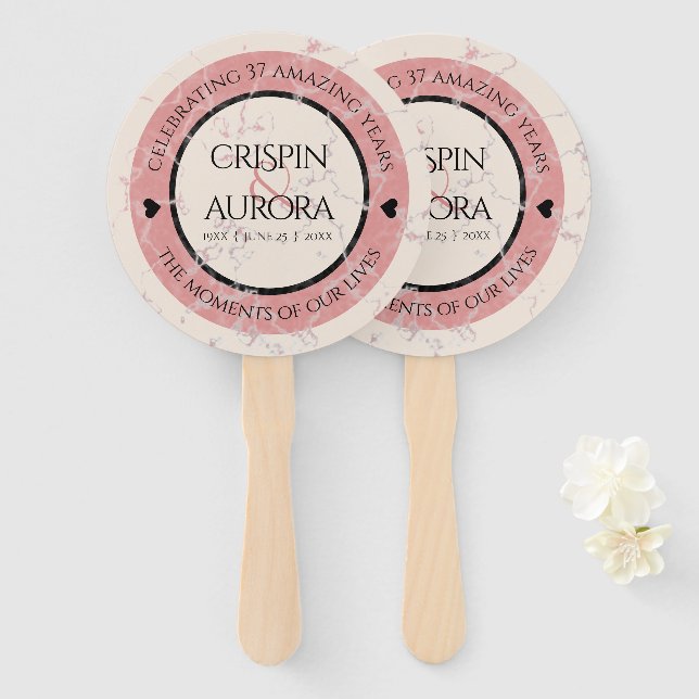 Leque Aniversário Casado Elegante 37.º Alabastro (Frente e Verso)