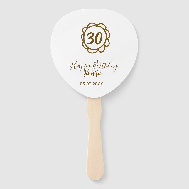 Leque aniversário de 30 anos adiciona nome data ano ouro (Frente)