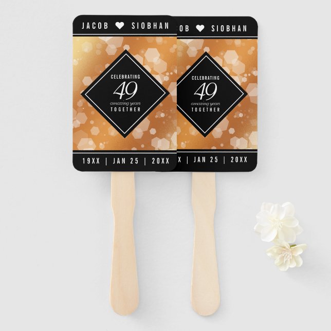 Leque Aniversário de Casamento de Cobre Elegante 49º (Frente e Verso)