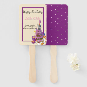 Leque aniversário do roxo do bolo do gato