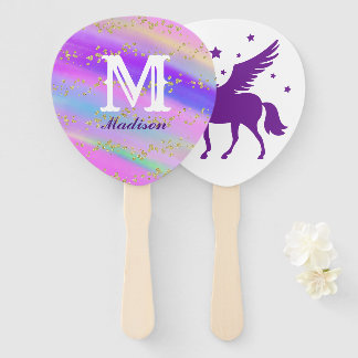 Leque Aniversário Dourado e Colorido Roxo do Unicórnio