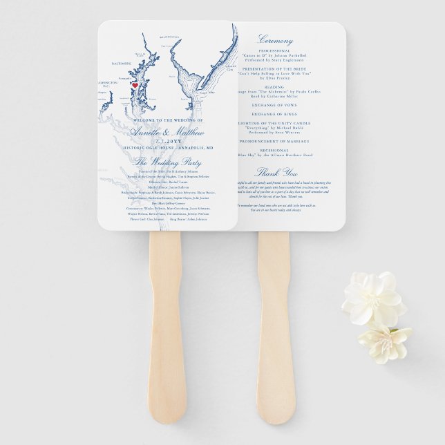 Leque Annapolis Chesapeake Bay Wedding Program Elegante (Frente e Verso)