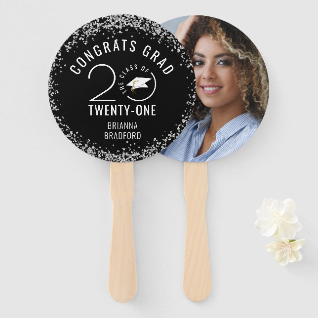 Leque Ano de Classe Na moda de Graduação Negra Moderna (Frente e Verso)