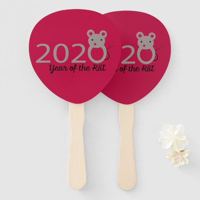 Leque Ano Novo Chinês 2020 Ano do Rato (Frente e Verso)