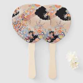 Leque Anterior Laranja Negro Japonês Kimono Flor