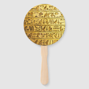 Leque Antigo Egípcio Hieroglifos - Ventilador Amarelo