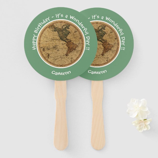 Leque Antiguamente 1786 Partido Tema do Mapa do Hemisfér (Frente e Verso)