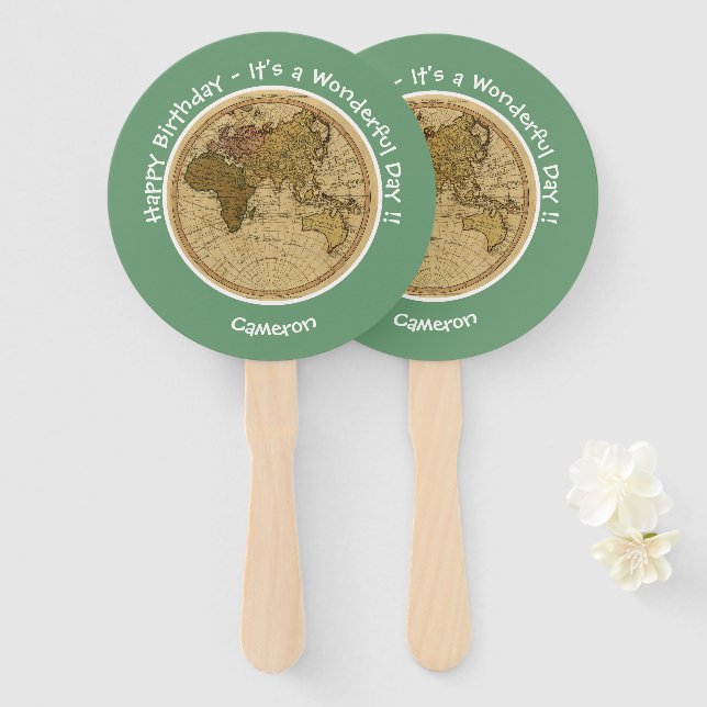 Leque Antiguidade 1786 - Partido Tema do Mapa do Hemisfé (Frente e Verso)