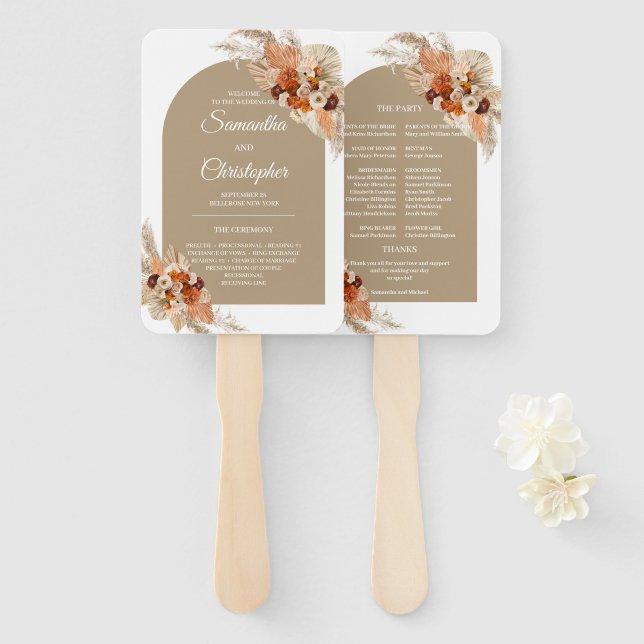 Leque Arca floral de Boho tropical terracotta burgundy (Frente e Verso)