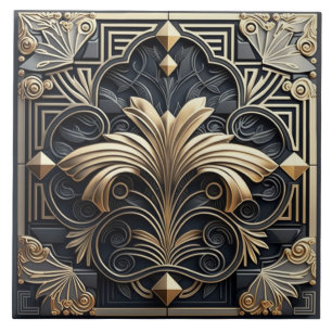 Leque Art Déco Dourado com Moldura Ornamentada