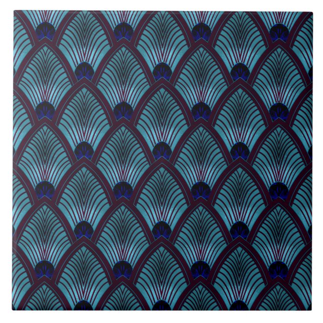 Leque Art Déco em Azul Metálico com Explosão de Ra (Frente)