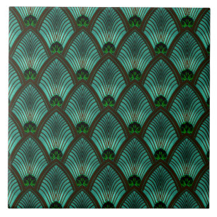 Leque Art Déco em Verde Metálico com Motivo de Exp