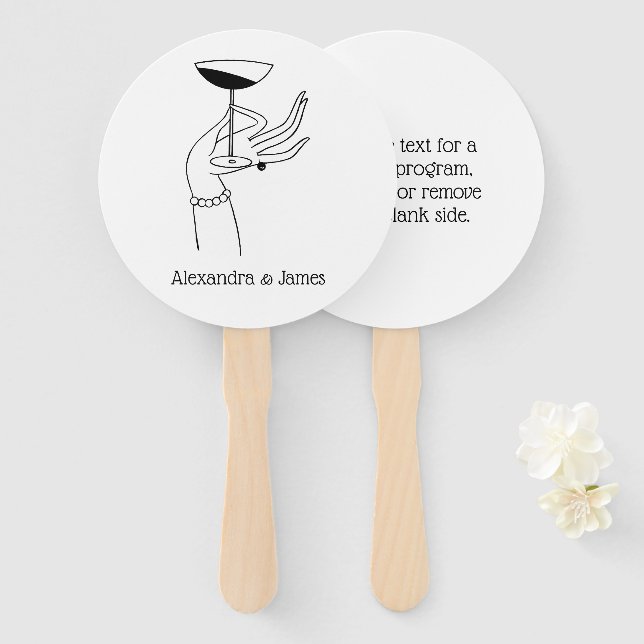 Leque Art Deco Lady segurando vidro de champanhe (Frente e Verso)