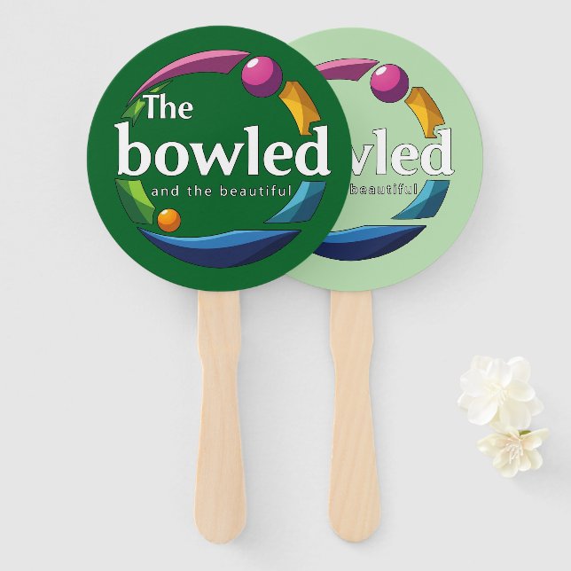 Leque "Art in Motion: Circular Lawn Bowls Logo Bolsa, (Frente e Verso)