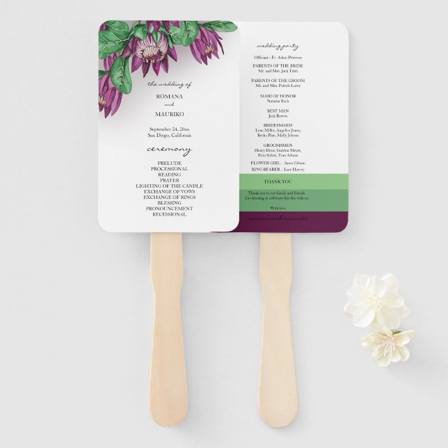 Leque Arte de Aquarela Roxo Profundo (Frente e Verso)