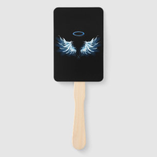 Leque Asas Anjos Azuis Brilhantes em fundo preto