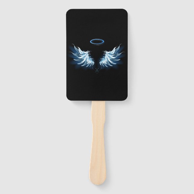 Leque Asas Anjos Azuis Brilhantes em fundo preto (Frente)