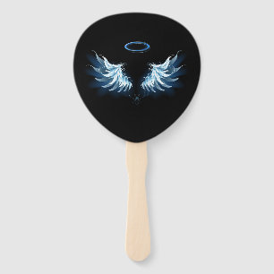 Leque Asas de Anjo Brilhantes Azuis em fundo preto