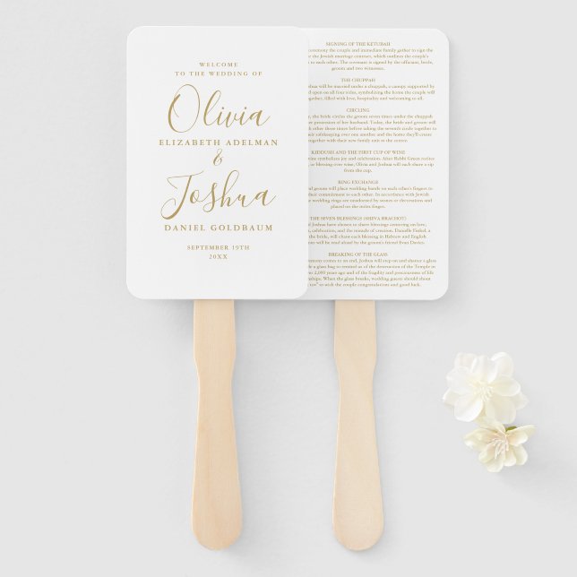 Leque Assinatura Dourada Casamento Judaico Script (Frente e Verso)