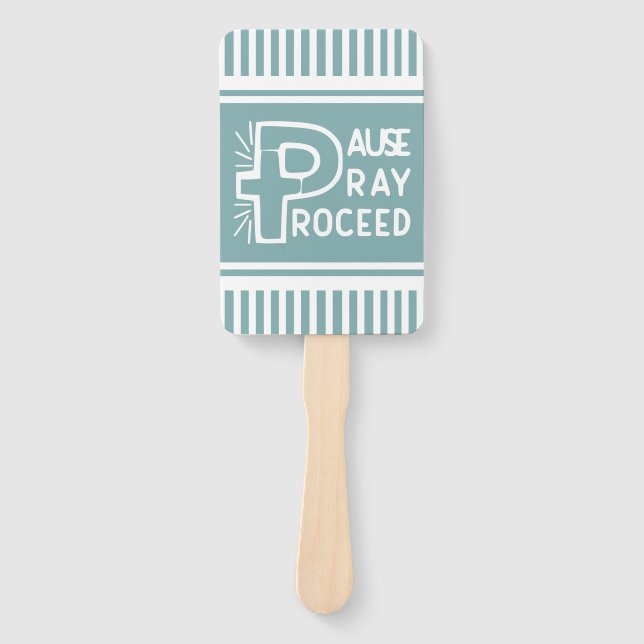 Leque azul-neblina Pausar Reze em Cristão (Frente)