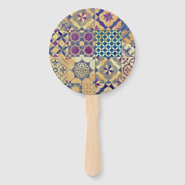 Leque Azulejos tradicionais Coloridos do Mediterrâneo e  (Frente)