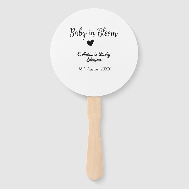 Leque Baby in bloom baby shower simple black heart date (Frente)