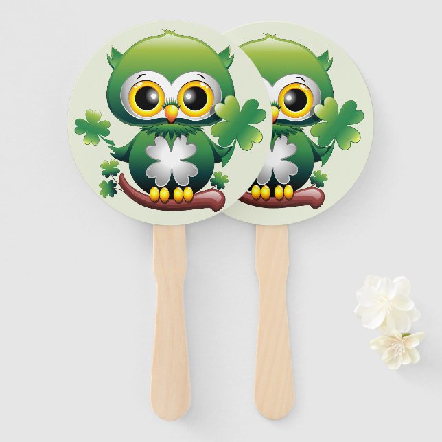 Leque Baby Owl Cute St Patrick Cartoon (Frente e Verso)