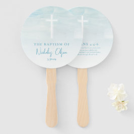 Leque Baptism Aquarela Pastel Blue Mand Fans