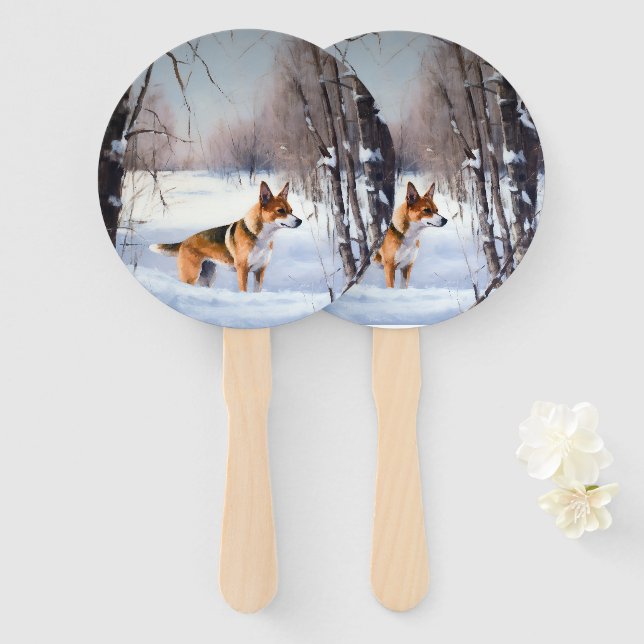 Leque Basenji Deixe Nevar Natal  (Frente e Verso)