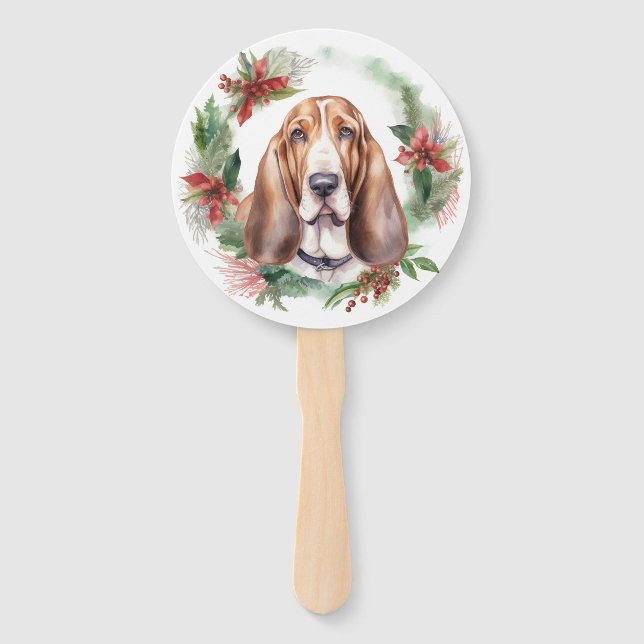 Leque Basset Hound Christmas Wreath Festivo Pup (Frente)