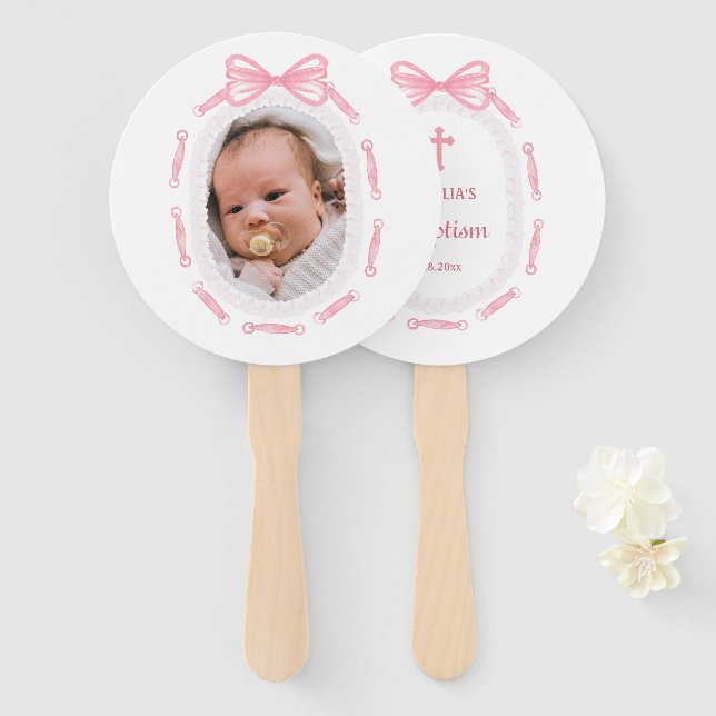 Leque Batismo da fita do Arco rosa (Frente e Verso)