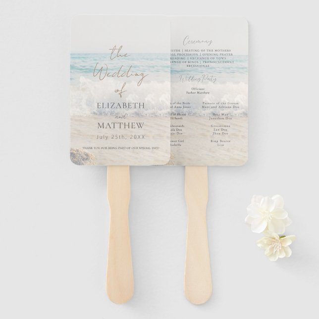Leque Beach Wedding Seaside/Oceanside Wedding Program (Frente e Verso)