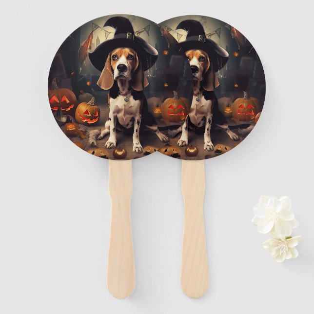 Leque Beagle Pumpkins Halloween Assustado (Frente e Verso)