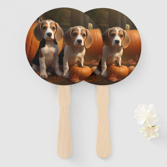 Leque Beagle Puppy Autumn Delight Pumpkin (Frente e Verso)