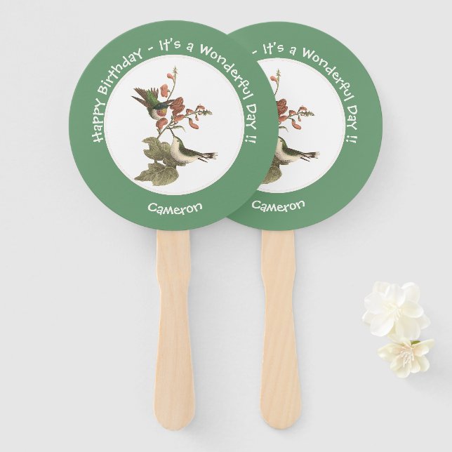 Leque Beija-flor-de-garganta-rubi, aniversário ou outro  (Frente e Verso)