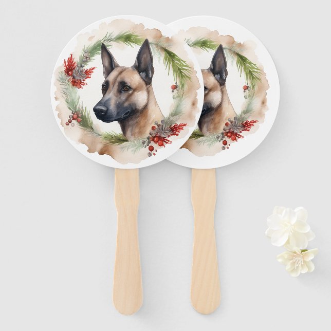 Leque Belga Malinoi Christmas Wreath Festivo Pup (Frente e Verso)