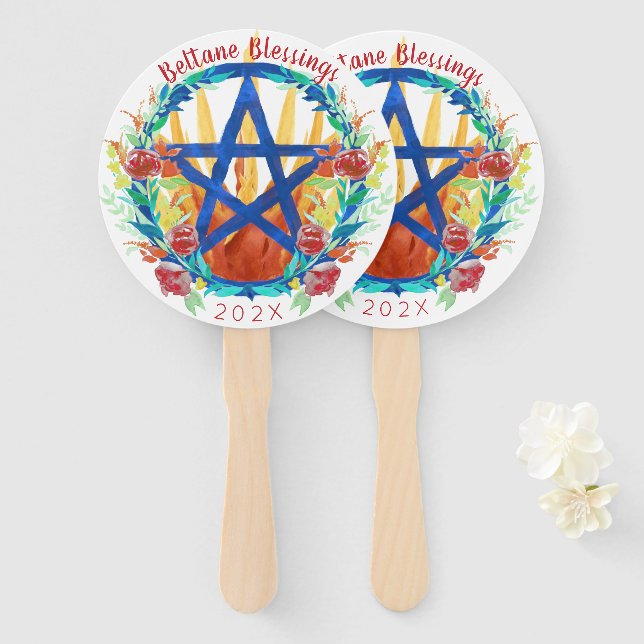 Leque Beltane Fire Summer Flower Pentátopo Wicca Sabbat (Frente e Verso)