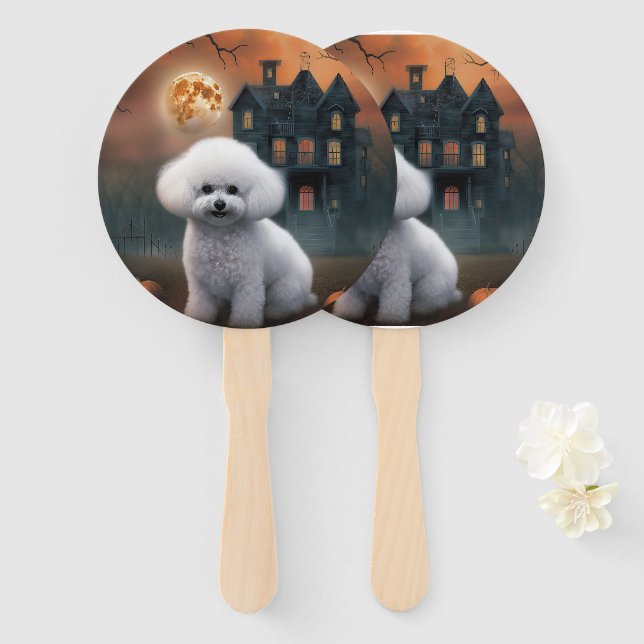 Leque Bichon Frise Halloween Scary (Frente e Verso)