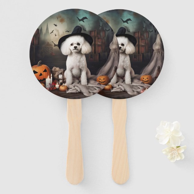 Leque Bichon Frise Pumpkins Halloween Scary (Frente e Verso)