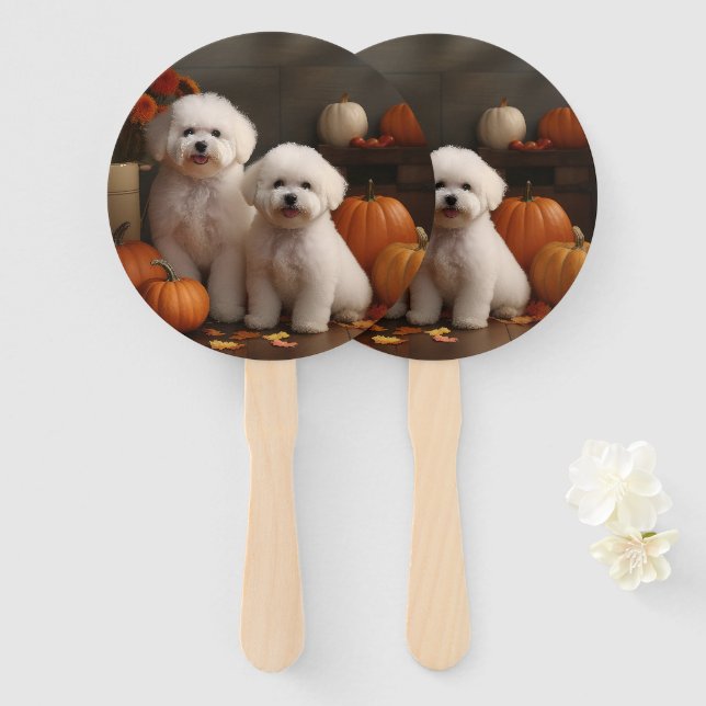 Leque Bichon Frise Puppy Autumn Delight Pumpkin (Frente e Verso)