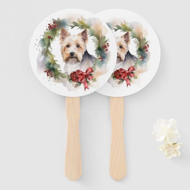 Leque Biewer Terrier Christmas Wreath Festivo Pup (Frente e Verso)