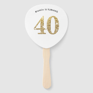 Leque BIRTHDAY FAN moderno glitter de ouro na moda, 40º