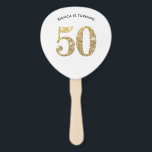 Leque BIRTHDAY FAN moderno glitter na moda de ouro 50th<br><div class="desc">por kat massard >> kat@simplysweetPAPERIE.com <<< Incrível e único decorador de festas para seu aniversário de marcos! Configurar como um modelo é simples para você adicionar seus próprios detalhes, ou apertar o botão personalizar e você pode adicionar ou alterar texto, fontes, tamanhos, etc., DICA: 1. Para redimensionar/reposicionar a imagem/foto, pressione...</div>