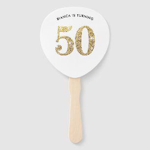 Leque BIRTHDAY FAN moderno glitter na moda de ouro 50th