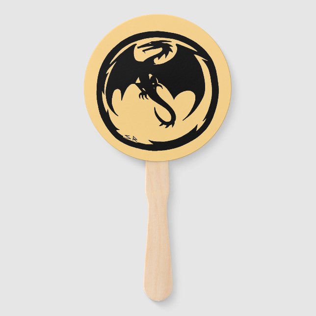 Leque Black Dragon gold round hand fans (Frente)