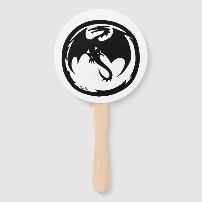 Leque Black Dragon white round hand fans (Frente)