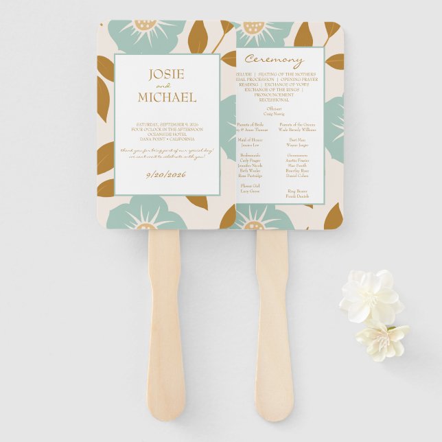 Leque Blue Floral Wedding (Frente e Verso)