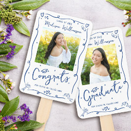 Leque Blue Hand Drawn Doodle Graduation 2 Photo White