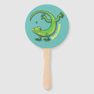 Leque Boas saudações da lagartixa verde e feliz com dese